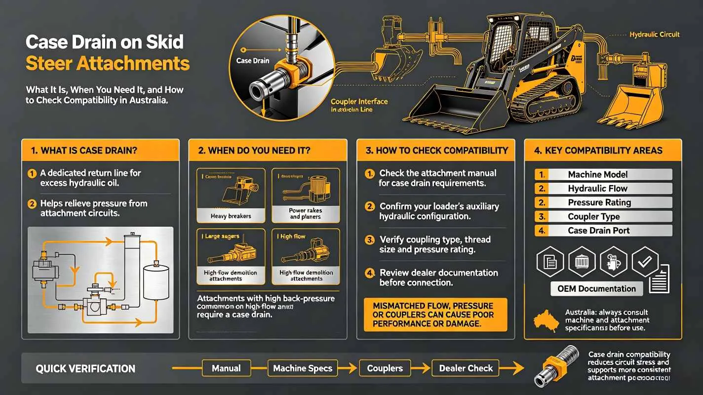 Case Drain on Skid Steer Attachments: What It Is, When You Need It, and How to Check Compatibility in Australia — construction equipment attachments